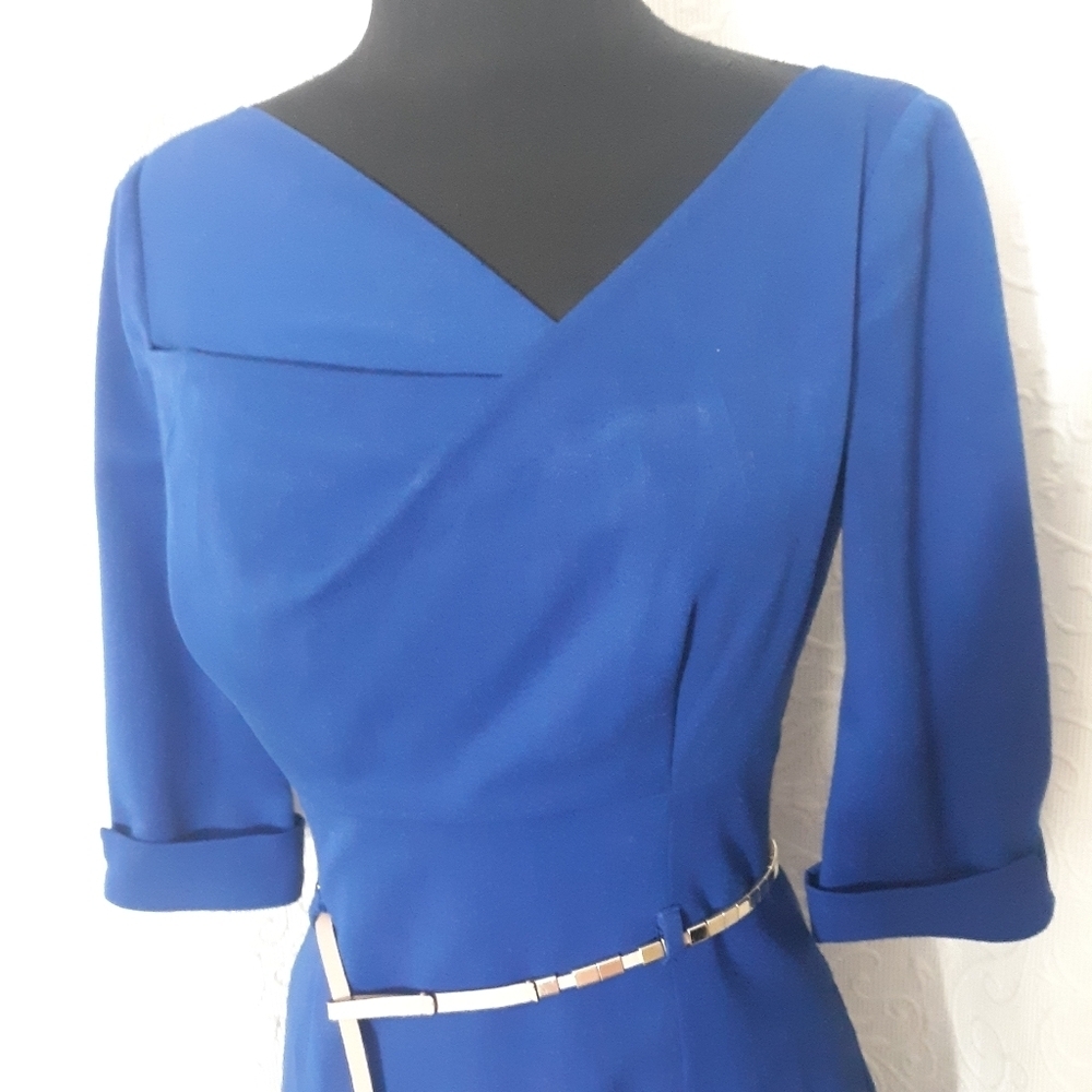 $380 Diane Von Furstenberg Colbalt Blue Belted dress Sm